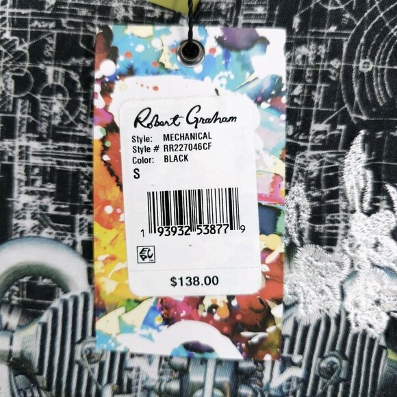 NWT ROBERT GRAHAM Mechanical Skull T-Shirt All Over Print Embroidered SMALL - Picture 5 of 8